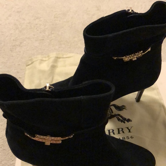 Burberry Black Suede Heritage Lock Booties - Picture 2 of 7